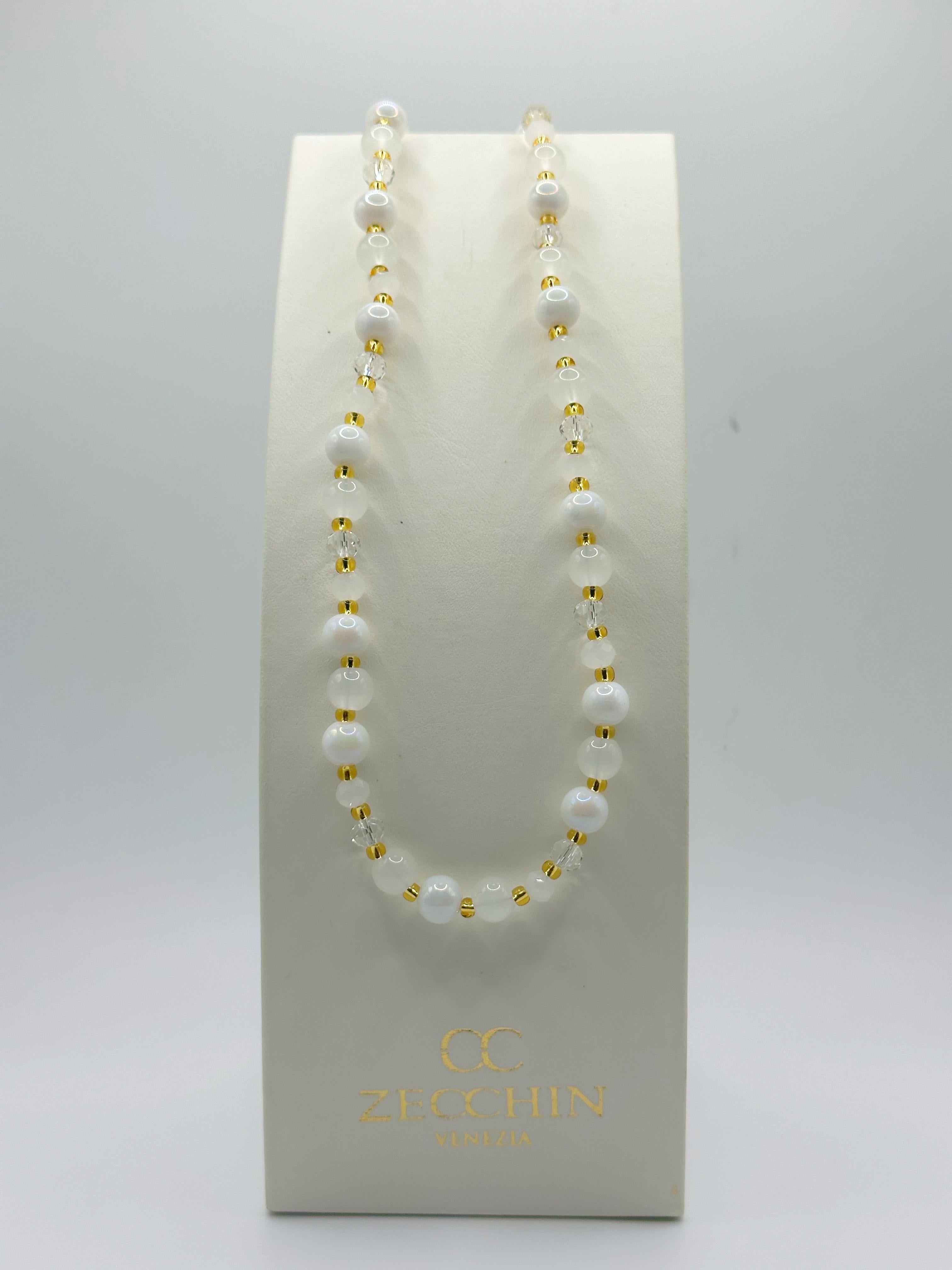 Collana Pastello con perle in vetro di Murano, colore bianco